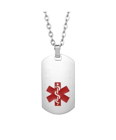 Free Custom Engraving Medical Alert Emergency Pendant Necklace for Men Women-Identification Alert EMC Dog Tags Pendant Necklace 23 Inch Chain