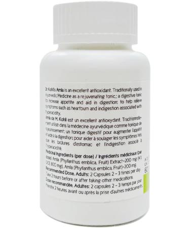 Organic Amla Extract Gooseberry Capsules - Extra Stregnth Antioxidant Rich Gooseberry Alleviates Heartburn Indigestion Canadian-Made Dr. Kohli's 60 Capsules - Buy Online on GoSupps.com