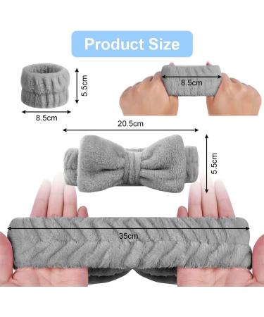 AOMIG Spa Headbands for Women - 3-Piece Gray Set with Fluffy Bowknot and Wrist Straps - Buy Online on GoSupps.com