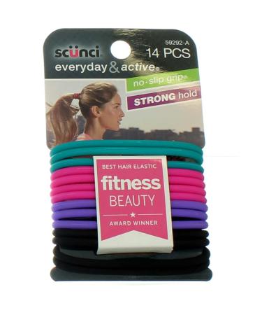 Scunci No Slip Grip Elastics Comfortable All Day Strong Hold Bright 14 Pieces