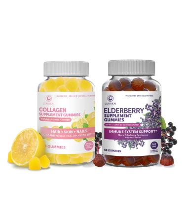 Collagen and Elderberry Gummies Bundle - Non-GMO Gluten Free No Corn Syrup All Natural Supplements- 60 ct Collagen Gummies and 60 ct Elderberry Gummies - 30 Days Supply 60 Count (Pack of 2) Collagen & Elderberry Gummi...
