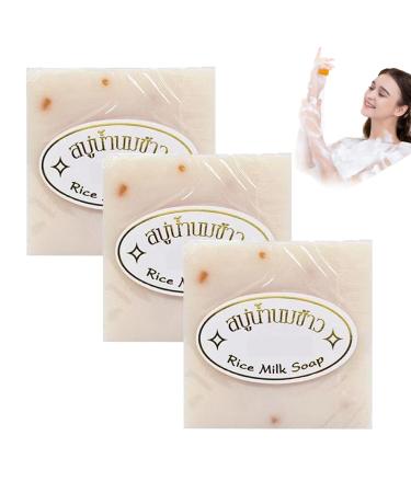 3 Pcs Jabon Aclarante de Arroz, Thai Rice Soap, Original Thai Handmade Soap Rice Milk Soap, Thailand Whitening Soap for Face and Body
