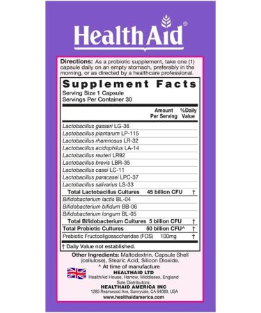 HealthAid Women's Probiotic 50 Billion CFU + Prebiotic 30 Count Daily Capsule Acid & Bile Resistant Gluten Free Vegetarian Digestive & Feminine Balance Support - Buy Online on GoSupps.com