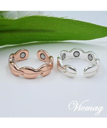 Vicmag Ultra Strength Copper Magnetic Rings for Men & Women - 99.99% Pure Copper Adjustable Size Gift Box Included - Silver & Rose Gold Leaf Shape - Buy Online on GoSupps.com
