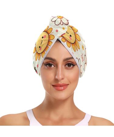 Sun and Rainbow Hair Towel 2 Pack Super Absorbent Hair Drying Towel Quick Dry Hair Turbans Head Towel with Button Twisty Wrap for Women Girls