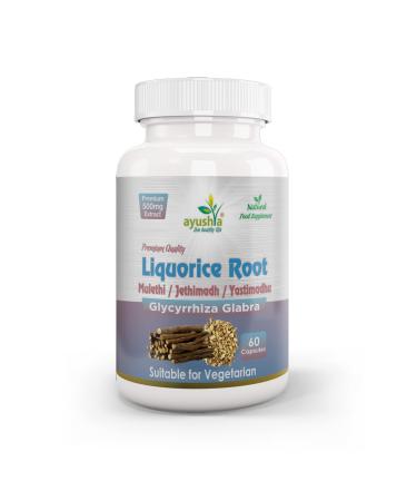 Ayushya Liquorice Root Capsule (Yastimadhu - Mulethi - Jethimadh) 60 Capsules Natural