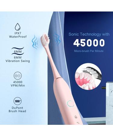 2 Pack Rechargeable Electric Toothbrushes for Adults and Kids - Sonic Whitening Tooth Brush with 8 Heads, 6 Modes, Smart Timer - Waterproof Cleaning Set (Pink Black) - Buy Online on GoSupps.com