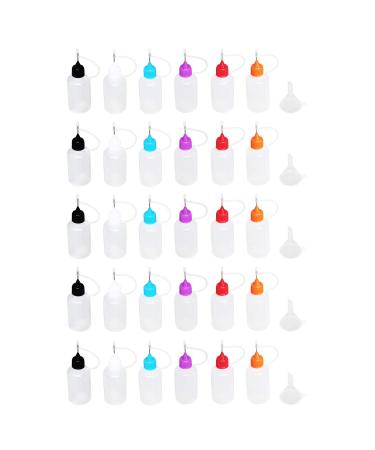 30 Pcs Precision Tip Applicator Bottles  Including 30pcs 1 Ounce Translucent Bottles  30pcs Colored Tips and 5pcs Mini Funnels for DIY Quilling Craft  Acrylic Painting