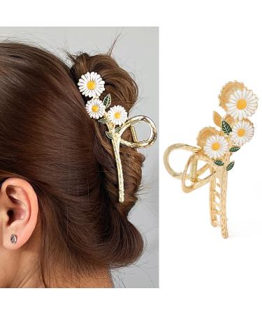 1 PC Daisy Hair Claw Clip Large Hair Clips for Thick Hair Grip Hair Clamps Non-Slip Hair Clips for Women Gold Hair Claw  Exquisite Hair Claw Barrette Durable Metal Hair Clip Jaw Clips