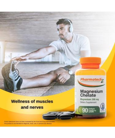 Pharmatech Magnesium Chelate 200mg Softgels - High Absorption, Better Sleep, Stress Relief & Energy Support for Women and Men - 90 Count - Buy Online on GoSupps.com