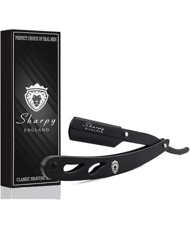 SHARPY Cut Throat Razor Kit - Matte Black Straight Razor Men - Professional Barber Shaving Razor for Men - Moustache & Beard Razor Men Shaving Kit