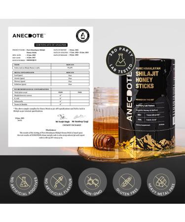 ANECDOTE Himalayan Shilajit Honey Sticks with Organic Honey & Saffron | Boosts Stamina | Supports Immunity | 75% Fulvic Acid 85+ Trace Minerals | No Added Sugar | 30 Sticks - Buy Online on GoSupps.com