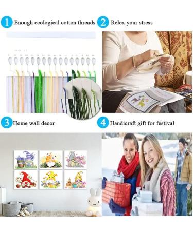 Gnome Cross Stitch Kits for Adults - 6 Pack Stamped 11CT Preprinted Cross-Stitch Kit - Beginner-Friendly Needlepoint Crafts - 11.8x11.8inch - Buy Online on GoSupps.com