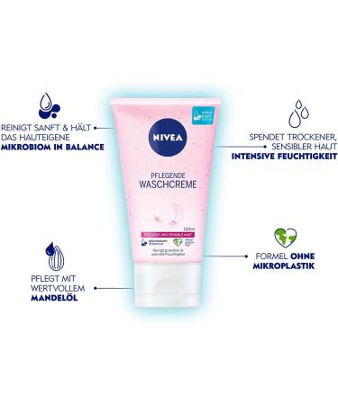 NIVEA Nourishing wash cream with almond oil (150 ml) thorough facial cleansing for dry and sensitive skin especially mild and thorough cleansing cream - Buy Online on GoSupps.com