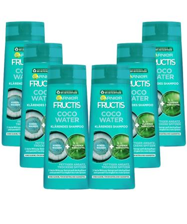 Garnier Garnier Clarifying Shampoo for Oily Roots and Dry Ends with Coconut Water for Strong Hair Fructis Coconut Water 6 x 250 ml