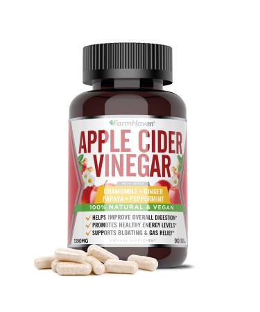 FarmHaven Apple Cider Vinegar Capsules with Mother, ACV Capsules with Mother 1390MG, Apple Cider Vinegar Pills with Ginger, Apple Vinegar Pills for Digestion Healthy, Vinegar Tablets with Mother 90 Count (Pack of 1)