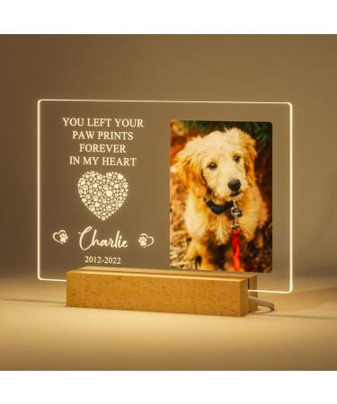 Bemaystar Personalized Dog Memorial Gifts Custom Photo Night Lights Pet Loss Gifts Dog Memorial Plaque Cat Memorial Photo Frame Sympathy Gifts with Picture Name Date Design A