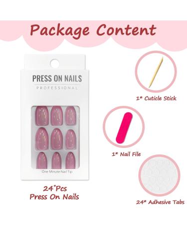 24Pcs Pink Ballerina False Nails Set | Short Square French Tips | Glossy Press On Nails with Adhesive Tabs | Reusable Stick On Nails for Women & Girls - Buy Online on GoSupps.com