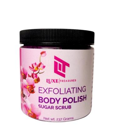 LUXE TREASURES Glycolic Acid Exfoliating Body Polish (Sugar Scrub with foaming action) - Keratosis Pilaris Body Acne Rough & Dry Skin 8. oz. - p