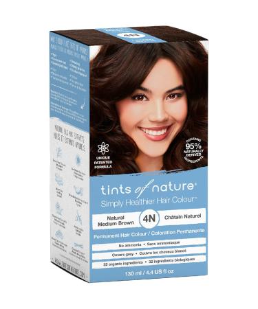 Tints of Nature 4N Medium Brown Natural Permanent Hair Dye - Nourishing Grey Coverage, 130ml - Buy Online on GoSupps.com