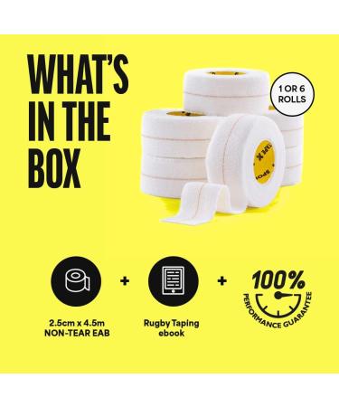 6 Rolls - SPORTTAPE EAB Fabric Strapping Tape - 2.5cm x 4.5m | Thumb Tape Rugby Finger & Toe Tape | Non Tear Elastic Adhesive Bandage Tape Strapping Tape for Sport and Medical Use 2.5cm x 4.5m - 6 Rolls - Buy Online on GoSupps.com