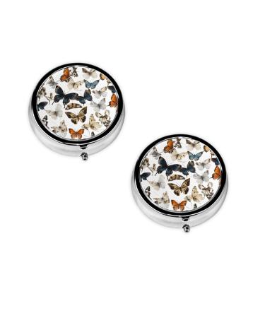 Spring Floral Butterfly Printed Mini Round Pill Box Pill Box 3 Compartment Medicine Pill Case Pill Organizer Travel Pillbox Portable Pill Box for Pocket Home Office Use