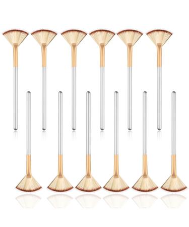 Rocutus 12pcs Professional Fan Makeup Brush,Slim Fan Brush Face Powder Foundation Highlighter Powder Contour Blending Brush for Women (Gold)