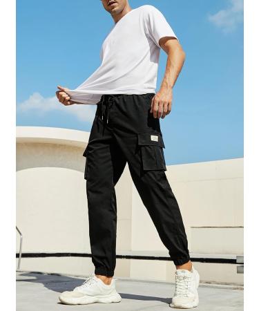 Elegancity Men's Cargo Trousers - Casual Jogger Work Pants, Regular Fit with Drawstring Waistband, 40 A-Black - Buy Online on GoSupps.com