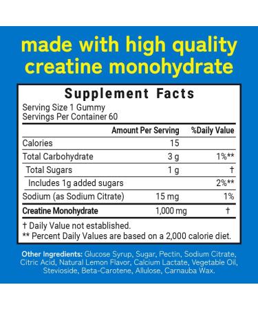 Creatine Monohydrate Gummies - Vegan Lemon Chews for Muscle Growth & Recovery - 60 Servings (5g Creatine per 5 Gummies - Buy Online on GoSupps.com