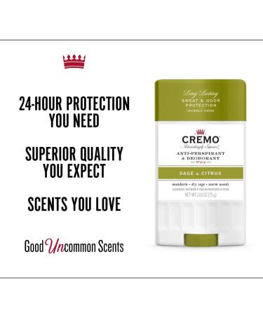 Cremo Anti-Perspirant & Deodorant No. 02 Sage & Citrus - 2.65 oz | Long-Lasting Protection - Buy Online on GoSupps.com