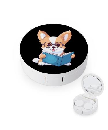 Corgi Reading Book Contact Lens Travel Kit Portable Cute Contact Box with Mirror for Daily Outdoor