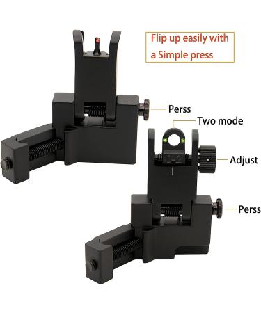 KELEN 45 Degree Offset Flip Up Sight Set - Front and Rear Fiber Optics Iron Sights with Red/Green Dots for Picatinny Weaver Rails - Buy Online on GoSupps.com