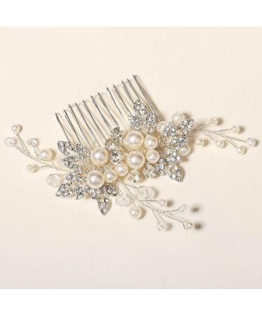 Pearl Bridal Hair Comb Sliver Wedding Bridal Pearl Hair Accessories for Women Handmade Rhinestone Wedding Hair Slides for Bride Bridesmaid - Buy Online on GoSupps.com