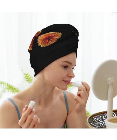 Hair Towel Wrap - Quick Drying Hair Towel Turban with Button | Orange Dalia - Shop Internationally - Buy Online on GoSupps.com