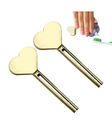 Toothpaste tube key-2 pieces of tube key toothpaste presser stainless steel toothpaste scooter tube press metal tube squeeze for storing toothpaste creams colors cosmetics and hair gold