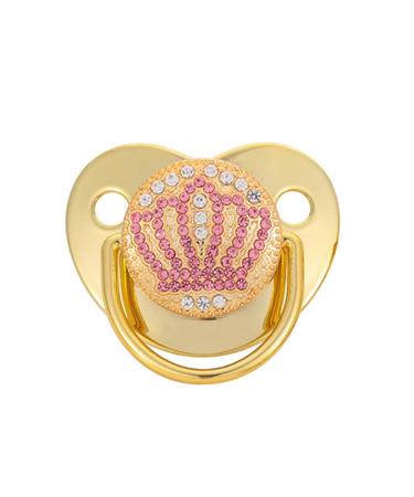 Baby young girls pacifier nipple baby pacifier rose gold bling baby gold pacifier and clips newborn initial letter baby dummy pacifier with rhinestone gold unit size