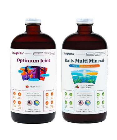 LIQUIDHEALTH Optimum Joint Glucosamine Chondroitin Supplement & Daily Multi Mineral Multivitamin Bundle for Men & Women - Sea Trace Minerals Bone & Joint Health Immune Support - Made in USA Non-GMO