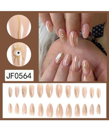 SINLOV Long Almond Fake Nails Glossy Pink Nude Press on False Nails Eyes Ballerina Artificial Finger Nails French Full Cover False Nails for Women and Girls - Buy Online on GoSupps.com