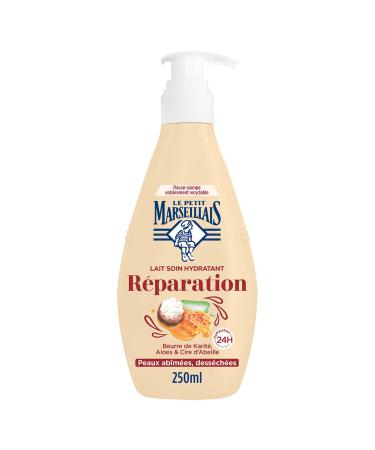 Le Petit Marseillais - Lait Soin Hydratant R paration (Flacon-Pompe de 250 Ml) Lait Corps pour Peaux Ab m es et Dess ch es Hydratation 24H Lait Corporel au Beurre de Karit Aloes et Cire d'Abeille 250 ml (Lot de 1)