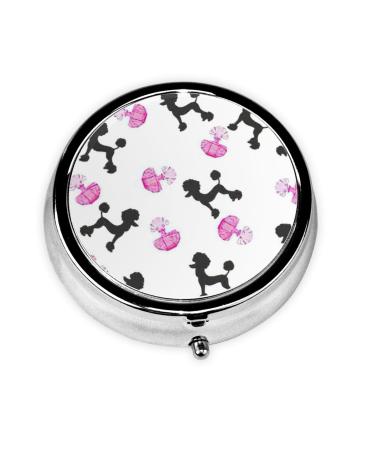 FoRes Girly red Perfume Bottle and Poodle Print Pill Box Round 3 Compartment Travel Mini Medicine Storage Box with Iron Plating Black