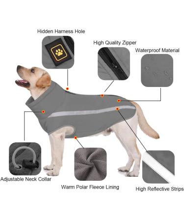 FEimaX Waterproof Dog Coat with Reflective Design - Warm Winter Jacket for Large Dogs - Grey - Buy Online on GoSupps.com