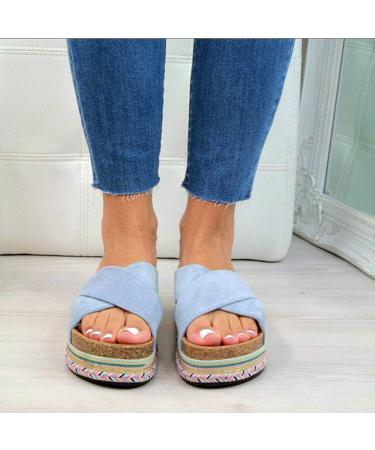 Shop Stylish Women's Plateau Wedge Sandals - Summer Beach Slip-On Bohemian Casual Flip-Flops Open Toe Non-Slip - Available in Blue EU Sizes 39 & 43 - Buy Online on GoSupps.com
