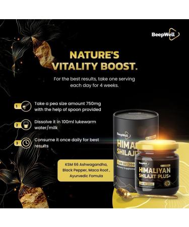 Generic BeepWell Shilajit Resin Plus - Himalayan Shilajit Ashwagandha Pure Organic Natural Resin Men Women Chilajil Maca Root Black Pepper 70% Fulvic Acid 85+ Trace Minerals 40 Servings 1.06 OZ - Buy Online on GoSupps.com