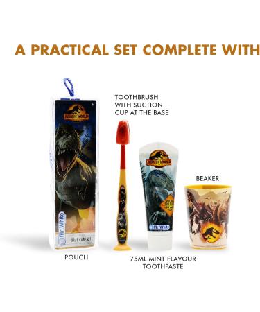 Mr. White Jurassic World Travel-Friendly Beutel Set for Kids | Toothbrush Suction Cup Mint Toothpaste & Cup | Perfect for Global Shipping - Buy Online on GoSupps.com
