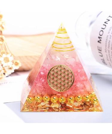Pink Moonstone Crystal Orgone Pyramid - Energy Tower for Chakra Healing with Flower of Life Design - Handcrafted Orgonite Jewelry - Buy Online on GoSupps.com