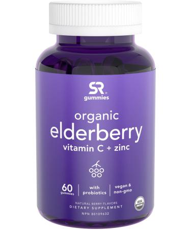 Sports Research Organic Elderberry Vitamin C + Zinc Natural Berry Flavors 60 Gummies