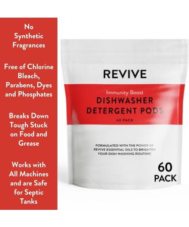 Immunity Boost Dishwasher Detergent Pods 60ct - Revive Essential Oils | Fragrance Free Sparkling Glassware Eco-Friendly Cleaning - Buy Online on GoSupps.com