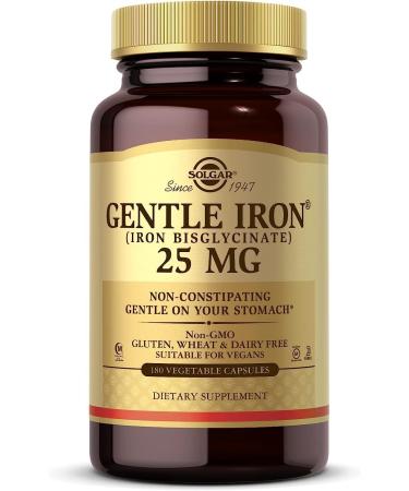 Gentle Iron (Iron Bisglycinate) 25 mg - 180 Vegetable Capsules - Non-Constipating Gentle on Your Stomach - Non-GMO Gluten Free - 180 Servings