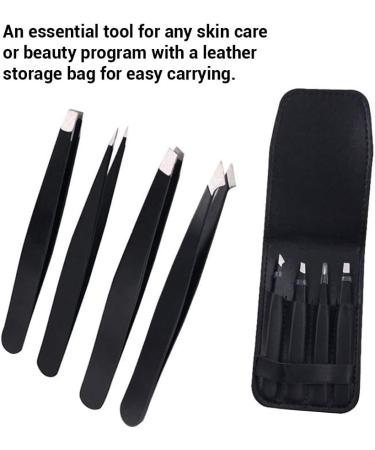 4pcs Stainless Steel Eyebrow Tweezers Set - Hair Removal Tools with Travel Case (Black) | International Shipping - Buy Online on GoSupps.com