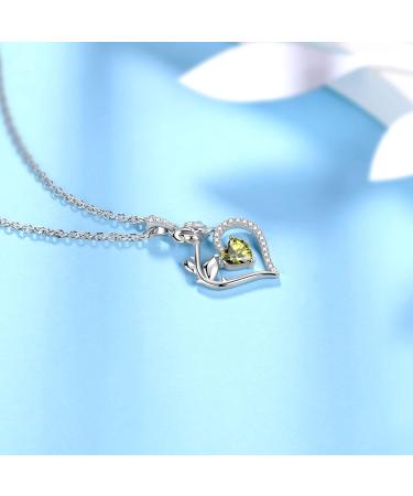 Cute Cat Necklace with Sparkling Zirconia Crystal Birthstone Pendant Necklace for Girls Womens White Gold Over 925 Sterling Silver Animal Necklace Birthstone Jewelry Sweet Present Girlfriend Sisters H August-Peridot - Buy Online on GoSupps.com